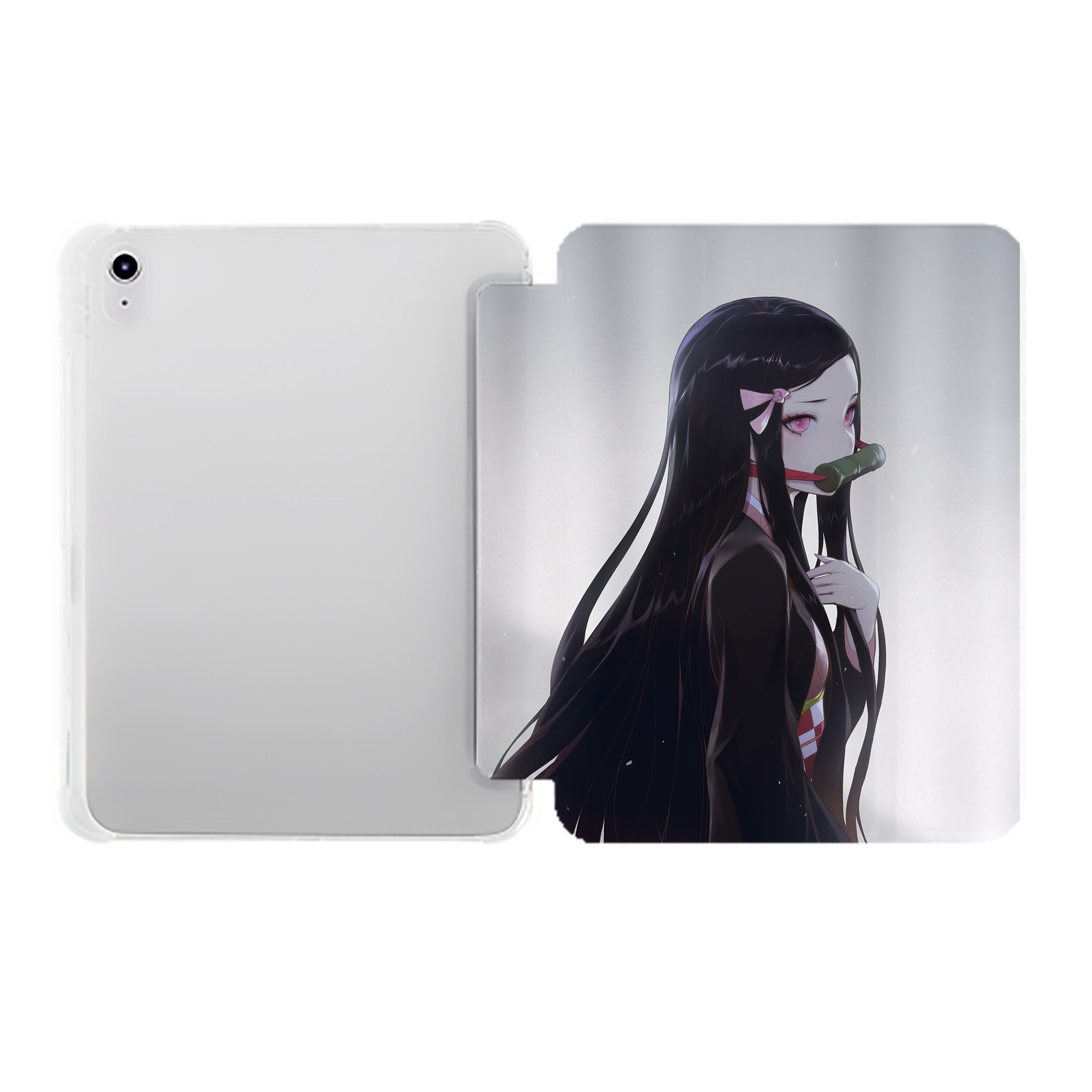 （画像用） 鬼滅の刃（きめつのやいば）竈門 禰󠄀豆子／かまど ねずこ Kamado Nezuko IPad ケース ペン収納付き 三つ折りスタンド PUレザー×シリコン 対応機種9.5/10.5/10.9インチ